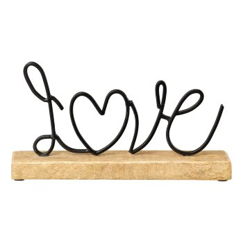 Iron lettering LOVE on wood base, 15x27x5cm, black