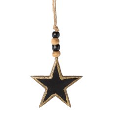 Wooden star pendant Enamel with metallic edge, 10cm, black