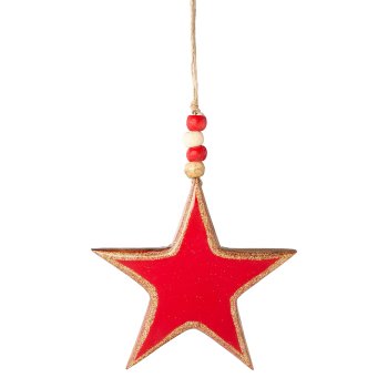 Wooden star pendant Enamel with metallic edge, 15cm, red