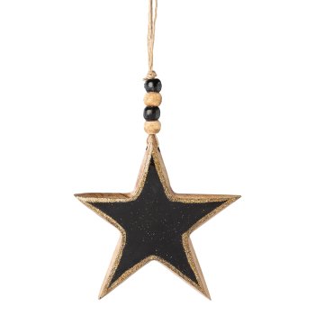 Wooden star pendant Enamel with metallic edge, 15cm, black