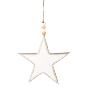 Wooden star pendant Enamel with metallic edge, 20cm, white