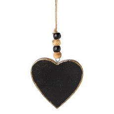 Wooden heart pendant enamel with metallic edge, 13x10x1cm, black