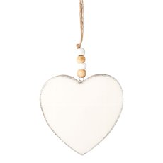 Wooden heart pendant enamel with metallic edge, 16x12x1cm, white