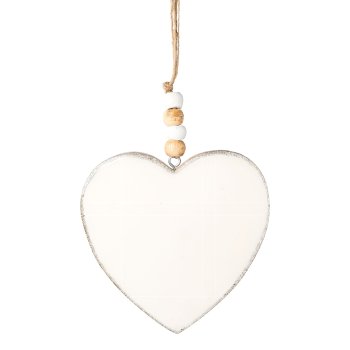 Wooden heart pendant Enamel w.Metallic Edge, 22x18x1cm, white