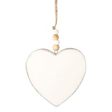 Wooden heart pendant Enamel w.Metallic Edge, 22x18x1cm, white