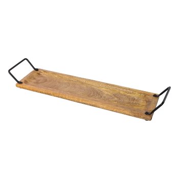 Holz Tablett rechteckig m.Metallgriffen, 55x13x5,5cm, natur