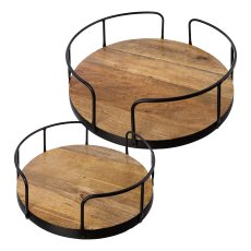 Wooden round tray set of 2