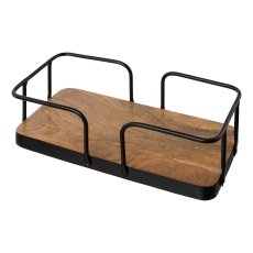 Wooden tray set of 2 rectangular with metal handles, 36x20x9/31x15x9cm,