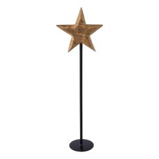 Wooden star on metal base, 83x24x13cm, nature