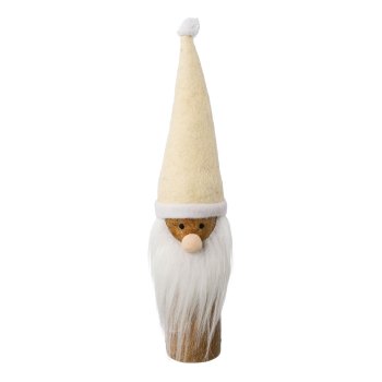 Wooden Santa Claus w.wool felt decoration FANNY, 34x7x7cm, cream