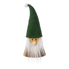 Wooden Christmas gnome with wool felt decoration FANNY, 21x12x3cm, dark green