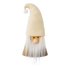 Wooden Christmas gnome w.wool felt decoration FANNY, 28x15x3cm, cream