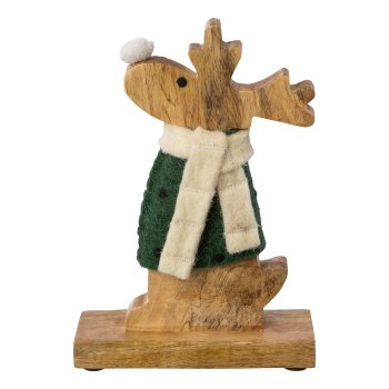 Holz Hirsch m.Wollfilzdeko FANNY, 20x13,5x5cm, dunkel grün