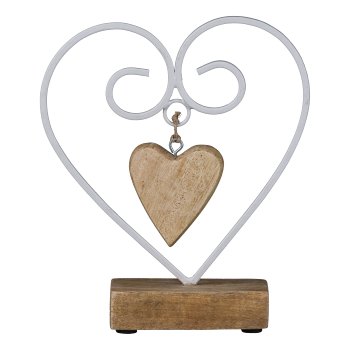 Metal Heart on Wooden Base with Heart Pendant, 19,5x17x5cm, White