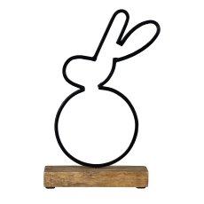 Metal Bunny on Wooden Base, 26x15x6cm, Black