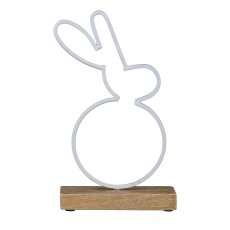 Metal Bunny on Wooden Base, 26x15x6cm, White