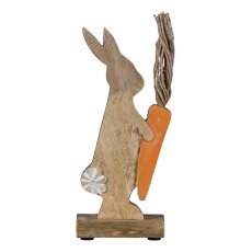 Mango Holz Hase mit Möhre auf Holzbase, 21,5x8,5x5cm, Natur