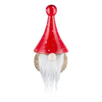 Wooden Christmas elf, with felt beard 19x10cm, red