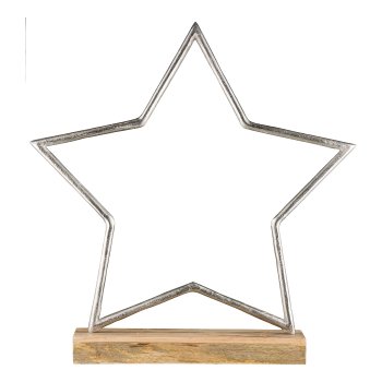 Aluminium Stern, auf Holzfuß 81x58x24cm, Silber