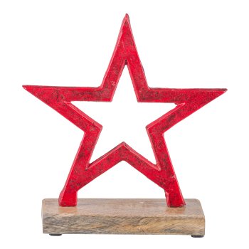Aluminium Stern, auf Holzfuß 22x20x7cm, Rot