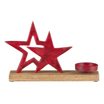 Aluminium star pair, with tealight holder, on foot 27x19x7cm, red