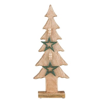 Wooden Christmas tree, with aluminium star pendants, on base 52x20x7cm, jade