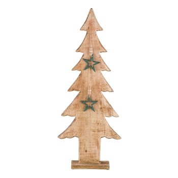 Wooden Christmas tree, with aluminium star pendants, on base 85x33x12cm, jade