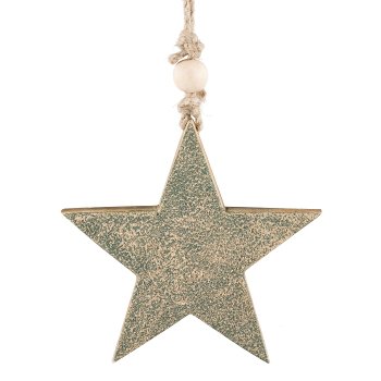 Wooden star, hanger, with rough antique finish 15cm, jade