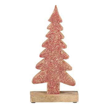 Holz Baum, auf Fuß, m.Rough Antique Finish 30cm, Rot