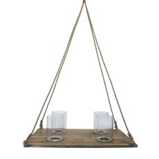 Wooden Tray with Inlet For Hanging, 100x45cm,4 Glass Lanterns