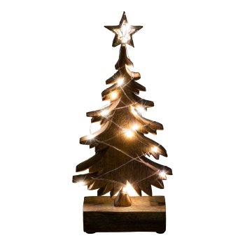 Holz Weihnachtsbaum m.20erLED Batteriebox Holzbase LUMEN, 19x5x40cm, gold