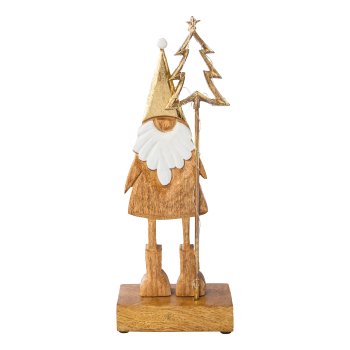 Holz Weihnachtsmann m.20erLED Batteriebox Holzbase LUMEN, 13x5x42cm, gold