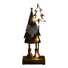Holz Weihnachtsmann m.20erLED Batteriebox Holzbase LUMEN, 13x5x42cm, gold