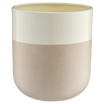 Metal planter cylinder LOOK LIKE STONEWARE, handmade, 14x14x15cm, wheat