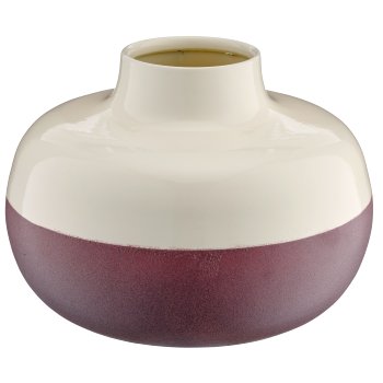Metallvase LOOK LIKE STONEWARE, flach, handmade, 18x18x13cm, rosenholz