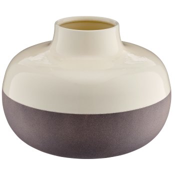Metal vase LOOK LIKE STONEWARE, flat, handmade, 18x18x13cm, stone grey