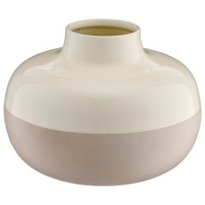 Metallvase LOOK LIKE STONEWARE, flach, handmade, 18x18x13cm, weizen