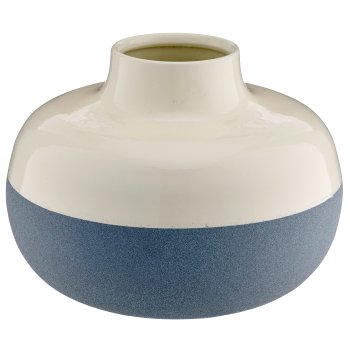 Metallvase LOOK LIKE STONEWARE, flach, handmade, 18x18x13cm, taubenblau