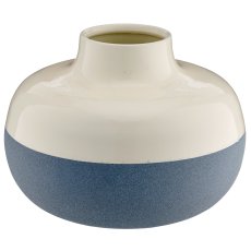 Metallvase LOOK LIKE STONEWARE, flach, handmade, 18x18x13cm, taubenblau