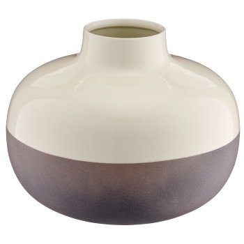 Metallvase LOOK LIKE STONEWARE, flach, handmade, 21x21x16cm, steingrau