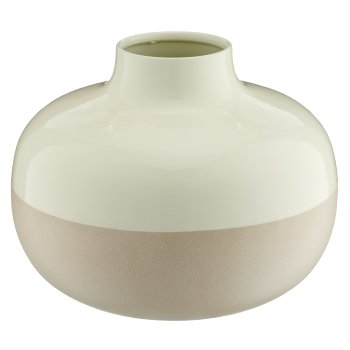 Metallvase LOOK LIKE STONEWARE, flach, handmade, 21x21x16cm, weizen