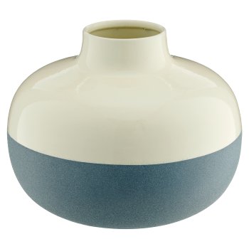 Metallvase LOOK LIKE STONEWARE, flach, handmade, 21x21x16cm, taubenblau