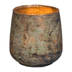 Glas Windlicht Zylinder bauchig ANTIQUE WASHED, 9x7cm, creme