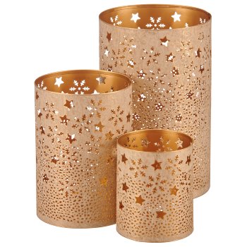 Metallwindlicht STARS, 3er Set, 8x8x10/1010x15/13x13x20cm,