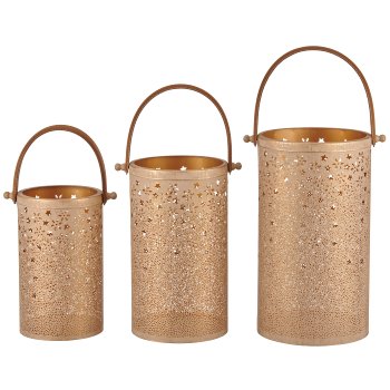 Metal lantern with handle STARS, set of 3, 15x15x26/18x18x30/20x20x36cm,
