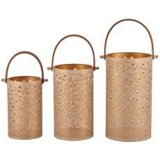 Metal lantern with handle STARS, set of 3, 15x15x26/18x18x30/20x20x36cm,