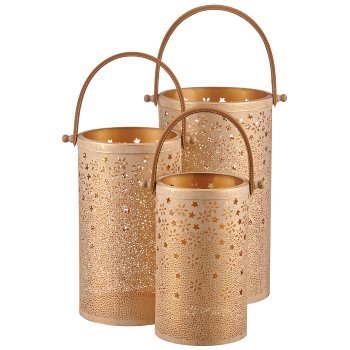Metal lantern with handle STARS, set of 3, 15x15x26/18x18x30/20x20x36cm,