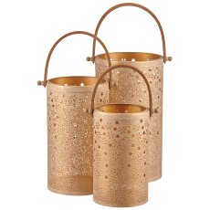 Metal lantern with handle STARS, set of 3, 15x15x26/18x18x30/20x20x36cm,