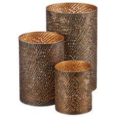Metallwindlicht MINIMAL, 3er Set, 8x8x10/10x10x15/13x13x20cm,