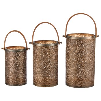 Metallwindlicht mit Henkel MINIMAL, 3er Set, 15x15x26/18x18x30/20x20x36cm,